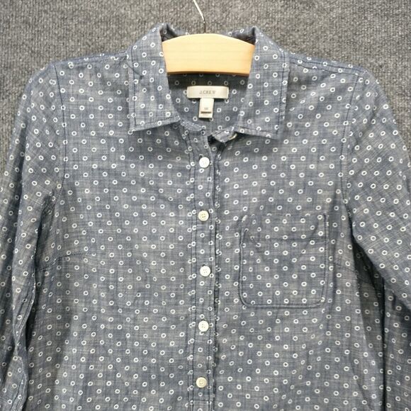 J. Crew Women's Chambray Popover Shirt Blue 00 Long Sleeve Circle Print Cotton - Picture 3 of 13